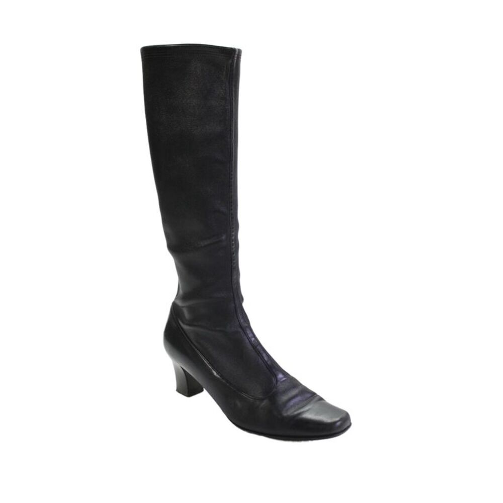 Salvatore Ferragamo Women's Square Toe Leather Knee High Boots Black Size 9.5